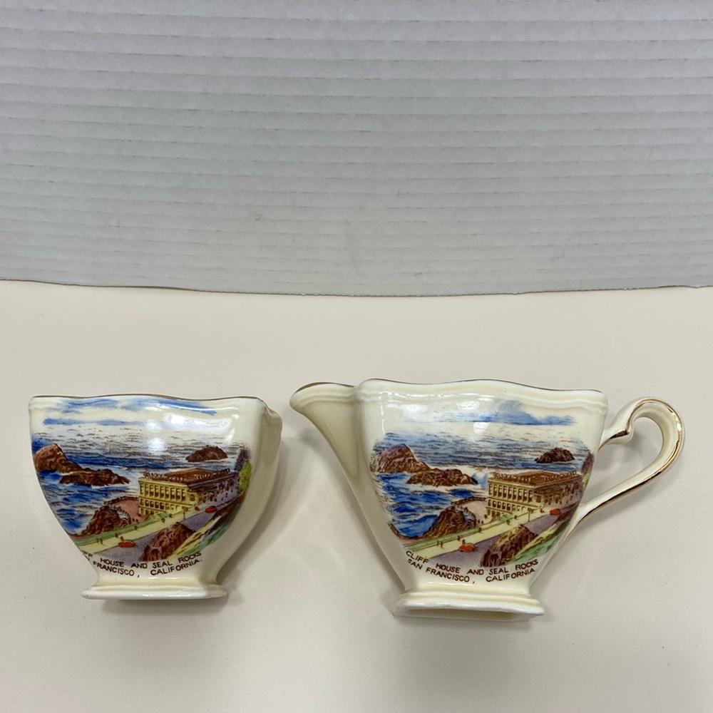 Vintage Royal Winton Cliff House & Seal Rock San Francisco CA Cream & Sugar Bowl